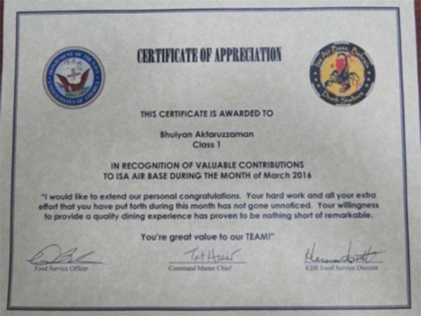 US Navy awards KBR with Certificate of Appreciation for their valuable contribution at Isa Air Base